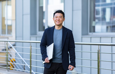 man smiling walking