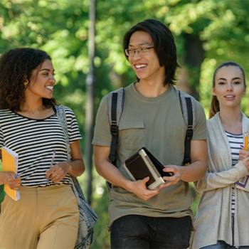 three students walking