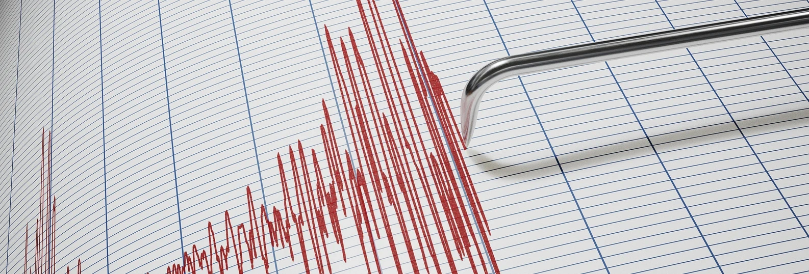 photo of red line from needle tracking earthquake