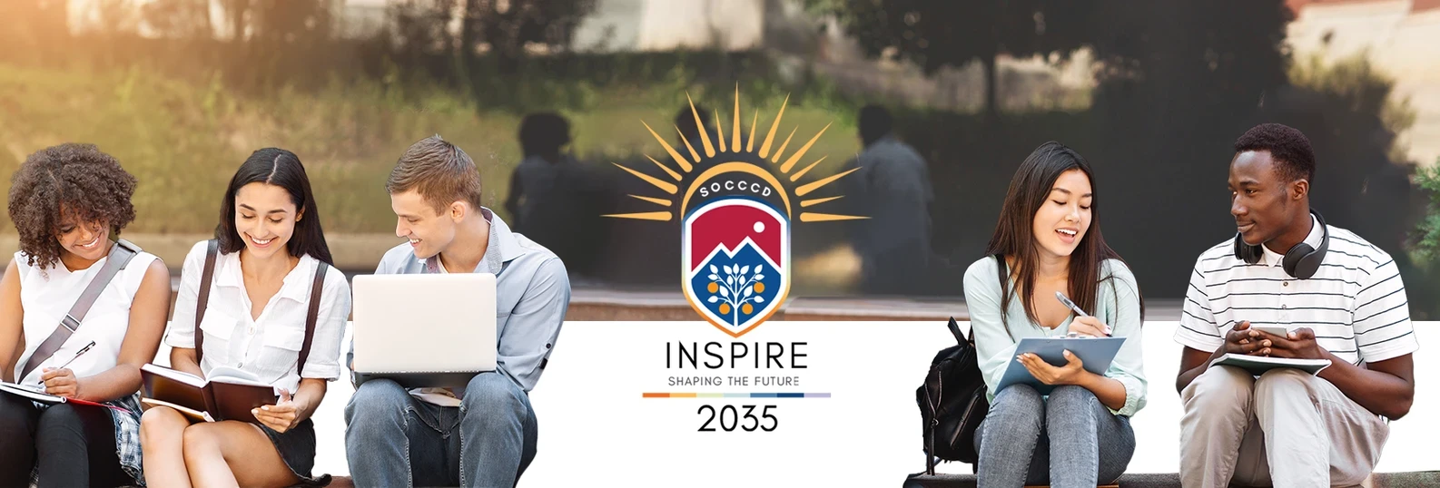 Inspire 2035 logo with students around