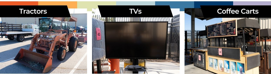 tractors, tvs, coffee carts